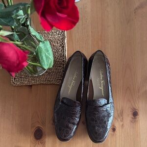 Classic Women’s Brown Croc-Embossed Leather Loafers